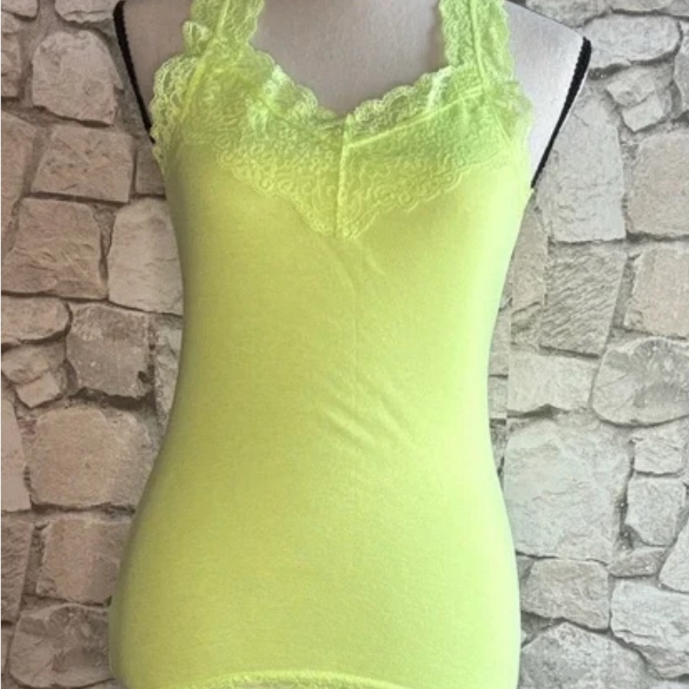 Mossimo Y2K High Lighter Yellow Lace Trim Cami Tank Top Dainty Size M EUC Fairy - Picture 1 of 5